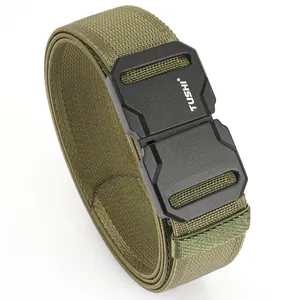 Cinturón táctico elástico verde militar de nailon resistente con hebilla de liberación
