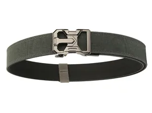 Detailed view of heavy duty nylon tactical belt with reinforced stitching and metal buckle