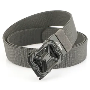Elastic tactical woven belt for men with quick-release automatic buckle in dark grey