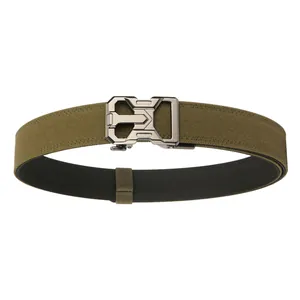 Army green tactical nylon belt for men with heavy duty metal buckle in military style