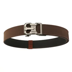 Men's dark brown double-layer nylon tactical belt with quick-release metal buckle