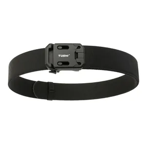 Close-up of tactical nylon belt with quick release buckle and matte black finish