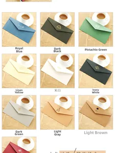 Detailed grid view of assorted vintage envelopes with gold foil stamping in nine colors