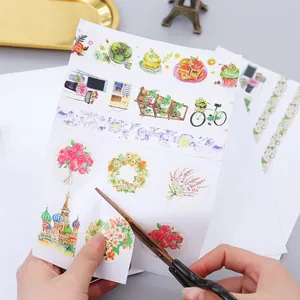 A5 watercolor decorative stickers showing flowers and architecture for scrapbooking