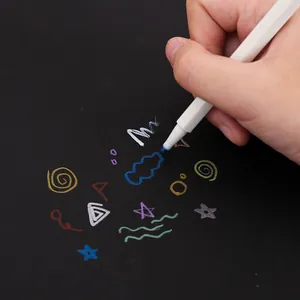 Metallic marker pen set for black paper journaling with ergonomic hexagonal barrel