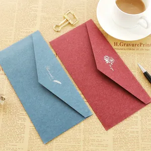 Retro DL business envelopes in burgundy and blue with gold foil Best Wishes and rose motifs