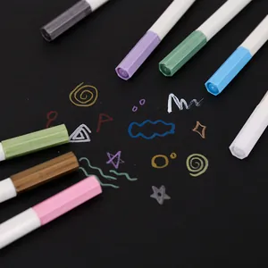 Multi-colored metallic paint markers set on black background for photo albums