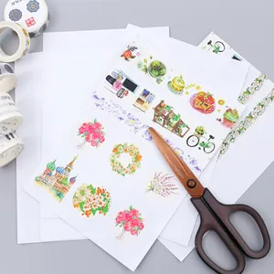 A5 release paper set for washi tape and stickers with watercolor floral and vintage motifs