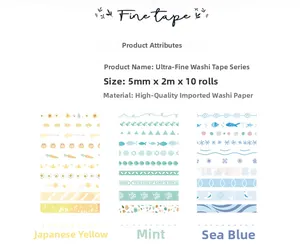 Detailed view of 5mm washi tape set including 10 rolls with various floral and geometric patterns