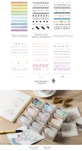 Macro detail of slim washi tape set for journaling with decorative patterns and paper