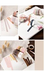 Detailed macro view of premium washi tape set featuring vintage Morandi color palette