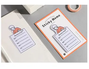 Close-up of Infeel.me weekly planner sticky notes with cute illustrations for desk tasks