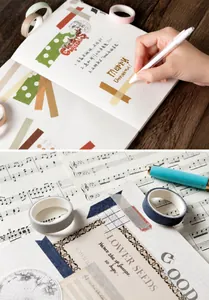 Detailed view of writable washi tape set being used for journaling and DIY decoration