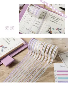Detail view of Purple Haze washi tape set featuring 10 rolls of assorted patterns for journaling
