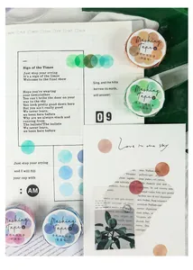Detail van vier rollen washi-tape met kleurrijke snoepmotieven voor DIY-knutselprojecten