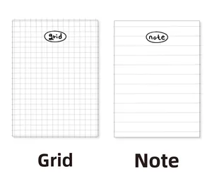 Detail view of minimalist grid and note style inner pages with gray printed lines