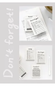 Detail showing various planner notepad styles including Weekly and Don't Forget templates