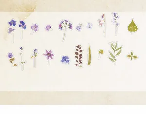 Détails d'autocollants PET floraux vintage avec violettes et campanules pour le scrapbooking