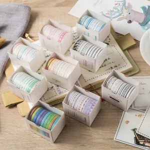 Multi-color washi tape set with 10 slim rolls for DIY bullet journal decoration