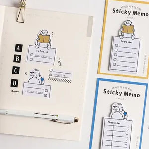 Cartoon illustrated task planner sticky notes on grid notebook for daily scheduling