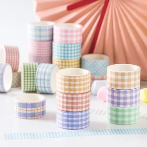 4-roll set of plaid washi tape in pastel macaron colors for DIY scrapbooking and journals