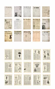 Detail view of 30pcs vintage newspaper and botanical scrapbook paper collection pack