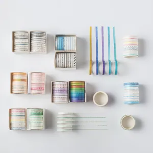 Set of 10 thin washi tapes with geometric patterns and gradients for DIY journaling
