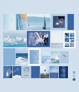 Set de 20 cartes déco murales paysage marin bleu, autocollants esthétiques divers formats