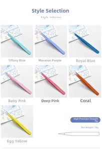 Detailed set of 7 colorful macaron stainless steel precision tweezers for scrapbooking