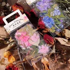 Pack de stickers PET vintage fleurs séchées roses et hortensias pour décoration créative