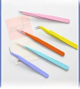 Detailed set of 5 colorful macaron stainless steel tweezers for scrapbooking and crafts