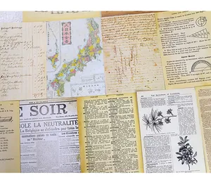 Close-up of vintage scrapbook paper featuring old maps, newspapers and botanical illustrations