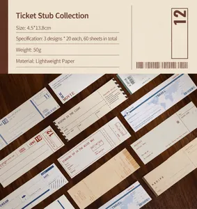 Detail showing vintage bill collection memo pads on wood with size and material specs