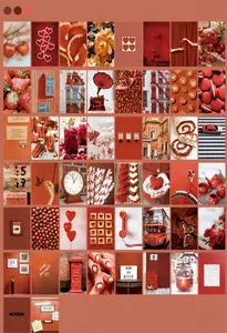 Lot de 50 cartes de collage vintage rouge avec motifs de fruits et de paysages