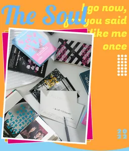 Artistic stationery postcard set with soulmate theme and grey pen on orange background