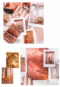 Gros plan de cartes esthétiques avec couchers de soleil et motifs floraux déco