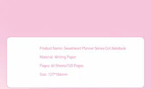 Detalles técnicos del cuaderno de espiral Sweetheart Series, 60 hojas de papel premium