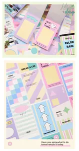Close-up of macaron pastel sticky notes with wave patterns and to-do list sections