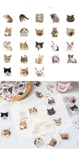 Macro view of cute cartoon cat stickers with various expressions for DIY journals