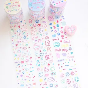 Cute cartoon animal sticker set with bear and bunny designs for scrapbooking and journaling