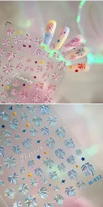 Makroaufnahme der 3D Relief-Nagelaufkleber M-932 mit Feuerwerk und blauen Metallic-Effekten