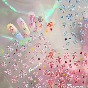 3D Relief Feuerwerk Nagelaufkleber Bling Farbverlauf Herz Stern 5D Geprägte Klebende Nagel Decals Für Damen DIY Maniküre