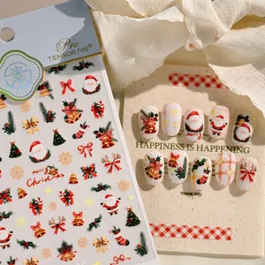 Christmas Nail Stickers Cartoon Santa Claus Snowflakes Bow Bell Nail Decals For Kids Women DIY Manicure Decoration Festive Jewelry