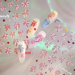 5D geprägte Feuerwerk Nagelaufkleber mit bunten Glitzerverläufen und Herz-Stern-Mustern