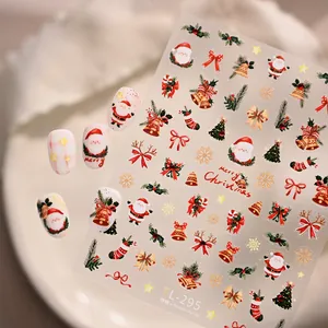 Christmas nail stickers set with Santa and reindeer motifs on artificial nails TL-295