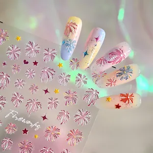 5D geprägte Feuerwerk Nagelaufkleber mit 3D-Textur und bunten Sternmustern