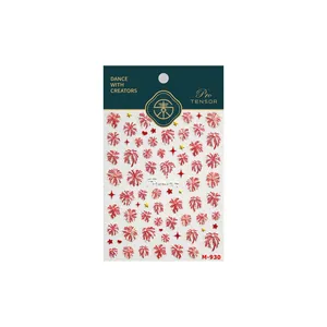 3D-Relief-Nagelsticker mit roten und goldenen Feuerwerk, Sternen und Herzen M-930