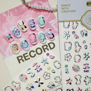 3D Embossed Silver Foil Nail Stickers Y2K Sweet Star Flower Heart Butterfly Design Self Adhesive Nail Art Decals For Women