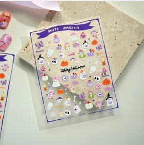 Vista detallada de pegatinas de uñas KX486 Halloween con motivos de calabaza y fantasmas