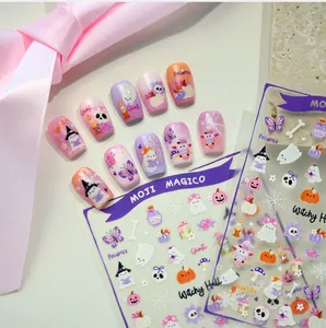Detalle de pegatinas para uñas de Halloween con diseños de fantasmas y calabazas adorables